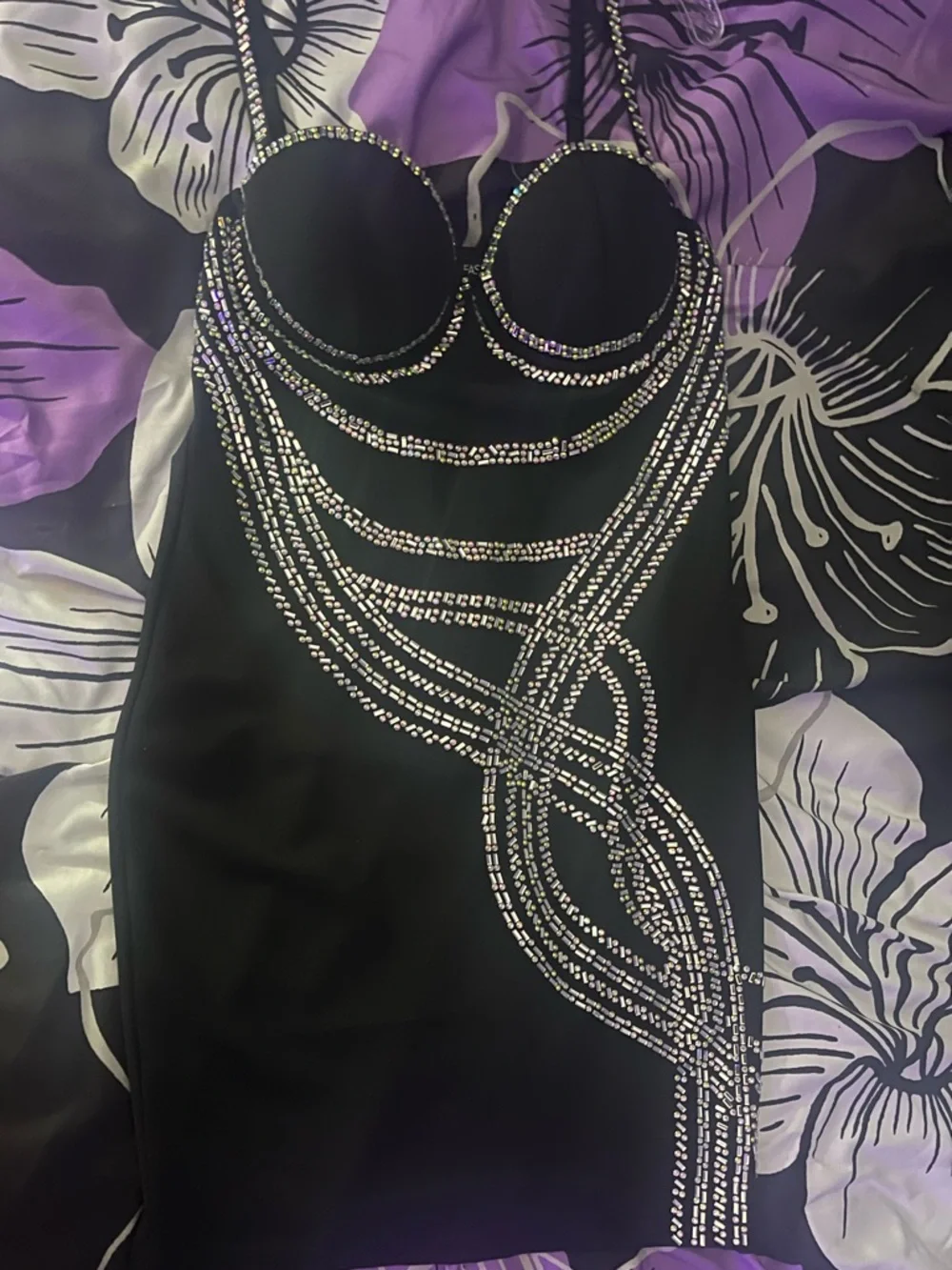 Fashion Nova - Black Embellished Bodycon Mini Dress, Small - Picture 6 of 6
